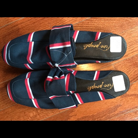 FREE PEOPLE Women At Ease Navy & Red Stripe Brocade Mule Slide Loafer 6-6.5 / 38 - Picture 7 of 10